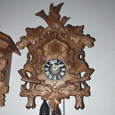 August Schwer (1 Day) Cuckoo Clock Squirrels Bird & Five Leaves Made In Germany • $169