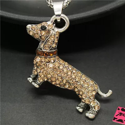 Fashion Women Champagne Crystal Lovely Dachshund Dog Sweater Chain Necklace • $3.95