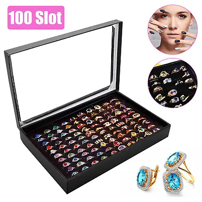 100 Slots Jewelry Ring Display Organizer Tray Holder Earrings Storage Boxes Case • $9.98