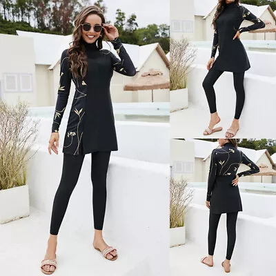 Women Muslim Swimwear Long Full Cover Swimsuit Arab Burkini Islam Swim Costume • £17.99