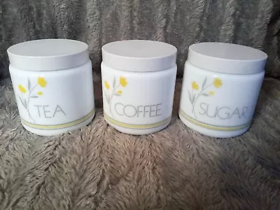 Vintage Ceramic White Storage Jars Tea Coffee Sugar Set Of 3 CLP Glass Flowers • £24.95