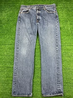 Levis Jeans Mens 36x32 Blue 501 Straight Button Fly American Medium Wash Denim • $24