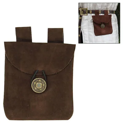 Medieval Renaissance Leather Brown Suede Coin Belt Pouch With Brass Accents • $15.99