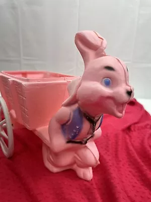 Easter Bunny Blow Mold Pulling Wagon Easter Basket Planter Vtg Collectible • $29.99