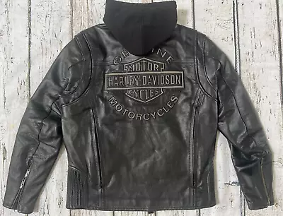 Harley Davidson Mens Road Warrior Black Leather Jacket Hoodie 3in1 M  98138-09VM • $495