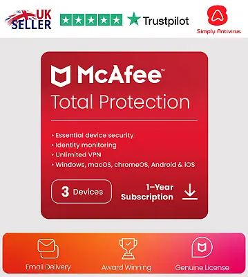 McAfee Total Protection Antivirus 2024 3 Devices 1 Year 5 Minute EMAIL Delivery • £6.66