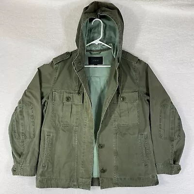 J Crew Womens M Hooded Fatigue Jacket Pockets Full Zip A4353 Green • $39.99