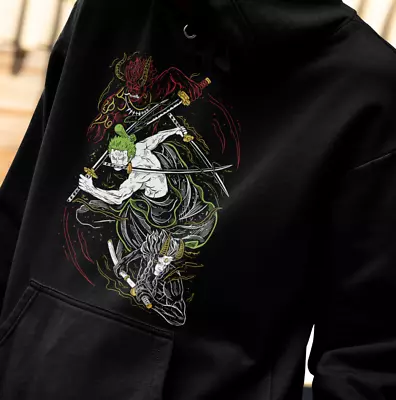 Rononoa Zoro Hoodie One Piece Anime Hooded Sweatshirt Luffy Manga Joy Boy Gear 5 • $32.54