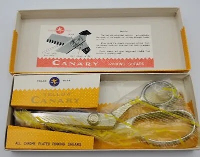 Vintage Yellow Canary Chrome Plated Pinking Shears In Original Box Self-Adj Ball • $10