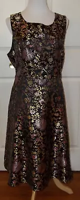 Modcloth Liza Luxe A-line Dress Womens XXL Black Pink Gold Floral Metallic • $39