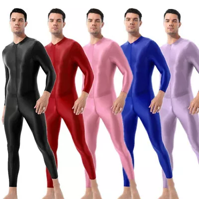 US Mens Smooth Bodysuit Full Body Jumpsuit One-piece Oil Glossy Leotard Unitards • $16.73