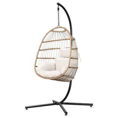 Gardeon Egg Swing Chair Hammock With Stand Outdoor Furniture Hanging Wicker Seat • $225
