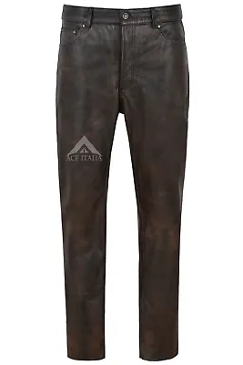 Men's Leather Pants Biker Trouser Black Bronze Jeans Style Cowhide Leather 501 • $100.03