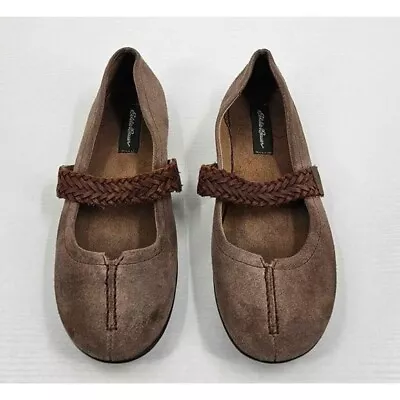 Eddie Bauer Suede Leather Braided Strap Delight Pine Mary Jane Flat Shoe Sz 8 • $26.85