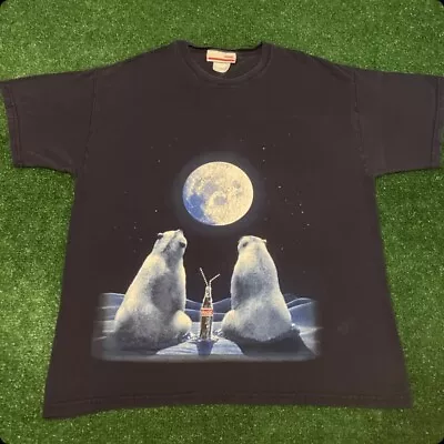 Vintage 90s Y2k Coca Cola Bear Polar Bears Moon Logo VTG Shirt Mens Size Large • $9.99