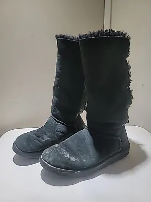 Ugg Bailey Bow Tall II Boot Black 3388 Womens Sheepskin Lined Winter Boots Sz 9 • $25