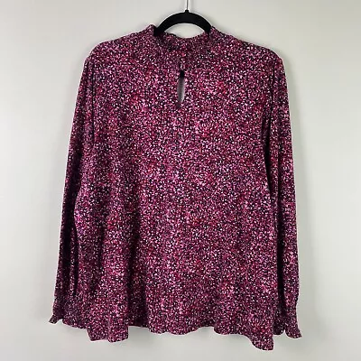 J. Jill Smocked Mock-Neck Top Blouse Size XL Floral Long Sleeve Keyhole Neck • $19.95