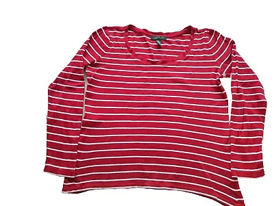 Ralph Lauren Womens Tshirt Size M Red And White Striped Long Sleeve Cotton Shirt • $15