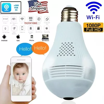 360° Panoramic Hidden Wifi IP Camera Light Bulb HD 1080P Home Security Lamp Cam • $22.91