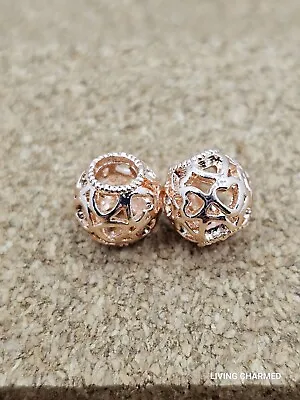 2 X Authentic Open Hearts All Over Rose Gold Spacer European Charm Beads Lot • $12.95