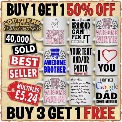 £6.99 • Buy Personalised Mug Custom Cup Photo Logo Name Text School Leavers Fathers Day Dad