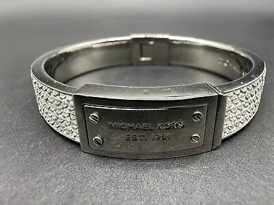 Michael Kors Himged Bangle Bracelet Astor Silver Tone Crystal Pave Stud 6.75” • $38