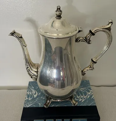 Wm Rogers 800 Silverplate Coffee/Tea Pot W/Eagle Star Stamp Footed Hinged Lid • $29.99