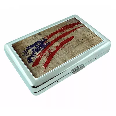 Vintage American Flag D2 Silver Cigarette Case / Metal Wallet USA Stars Stripes • $16.95