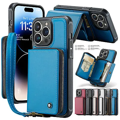 For IPhone 14 Pro Max 14 Plus 13 12 11 Pro Leather Wallet Zipper Case With Strap • $15.97