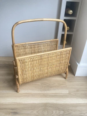 £24.99 • Buy Vintage Mid Century Wicker Bamboo Magazine Rack Table. Boho Tiki Retro
