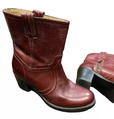 Frye Womens Size 8 Cognac Leather Jane Trapunto Heeled Pull On Booties • $82