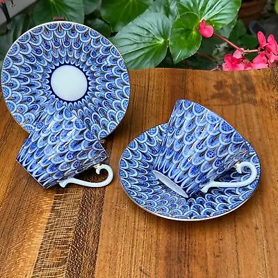 Two Vintage Lemonosov Forget Me Not Russian Tea Cups & Saucers • $68