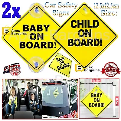 2pcs Child/Baby On Board Car Safety Signs Warning Suction Cup Passenger Window • £2.95