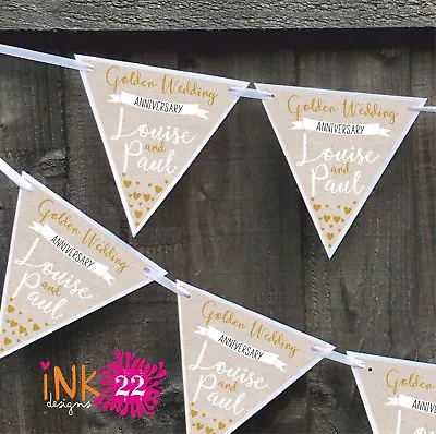 Personalised Golden 50th Wedding Anniversary Party Decoration Banner Bunting • £4.99