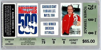 1994 Indianapolis 500 Ticket Stub Racing IMS Emerson Fittipaldi - Seat 8 • $14.99