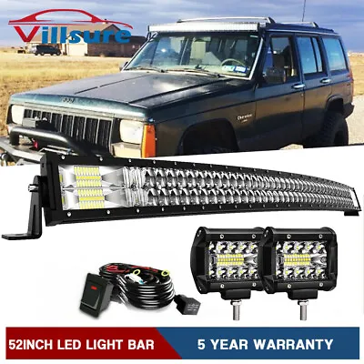 52  Curved LED Light Bar Combo +Wiring Kit For Jeep Cherokee XJ Upper Roof Mount • $89.99