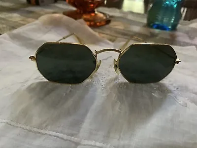 Vintage B & L Ray Ban Octagon Gold Framed Sunglasses + Case W1535 XOBK  • $150