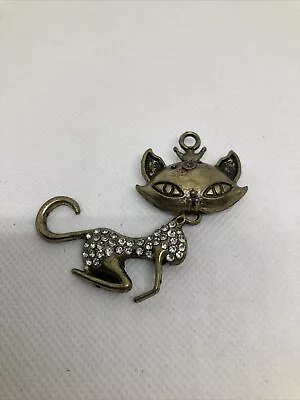 Vintage Metal Jeweled Cat Pendant • $6