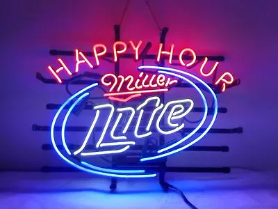 New Miller Lite Happy Hour Neon Light Sign 20 X16  Beer Bar Real Glass Artwork • $134