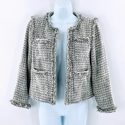 J Crew Womens Tweed Lady Jacket Cropped Fringe Trim Metallic Wool Blend Sz 2 • $68.53