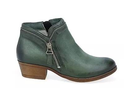 Miz Mooz Leather Zipper Trim Bootie  Side Zip Forest Green  37eu / 7us  # P-01 • $44.50