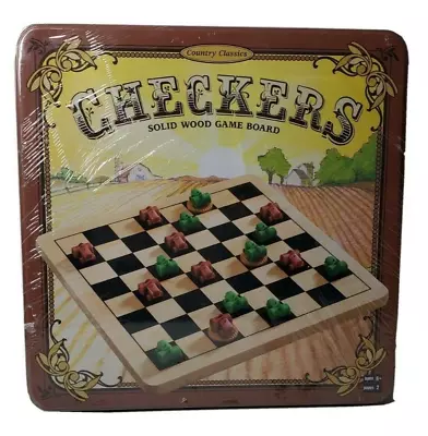 Vintage Checkers Solid Wood Tractors Game Board 2004 By Fundex Metal Tin Sealed • $18.95