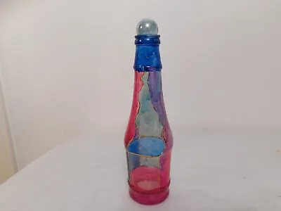 Hand Painted Decorative Colourful Art Glass Liquid Storage Bottle Home Decor • £14.95