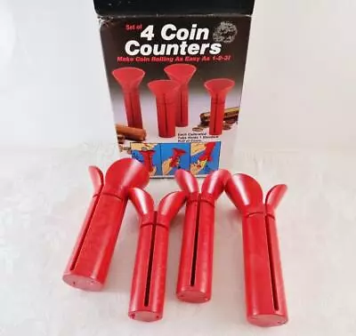 Vintage Set Of 4 Coin Counters Red Funnel Tubes 1988 Sun Hill Made In USA NEW • $18.99