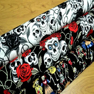 £4.75 • Buy New Designer Rose & Hubble Skulls & Roses Thorns 100% Cotton Craft Fabric