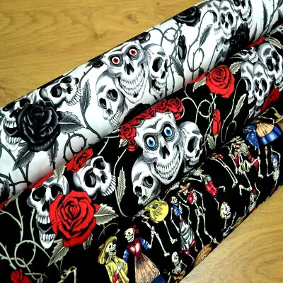 New Designer Rose & Hubble Skulls & Roses Thorns 100% Cotton Craft Fabric • £4.75