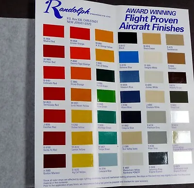 Randolph Aircraft Finishes Vtg Paint Color Chart Code Numbers & Cross Reference • $9.95
