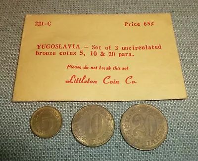 Vintage Littleton Envelope - 3 Para Coins - Yugoslavia • $3.99