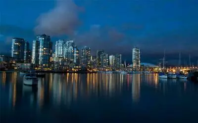 VANCOUVER SKYLINE AT NIGHT GLOSSY POSTER PICTURE PHOTO Canada Canucks Bc 1490 • $14.99