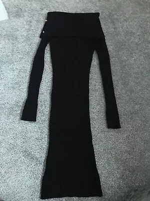 Womens Lipsy Black Knitted Off Shoulder Ribbed Dress Size 8 • £10